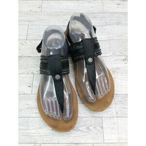 Women's‎ Tamaris Thong Sandals Black Straps Flats Size EU 38 US 7.5/8